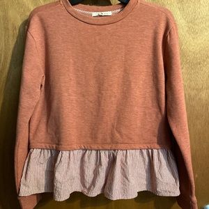 Fleece lined long sleeve orange/brown top